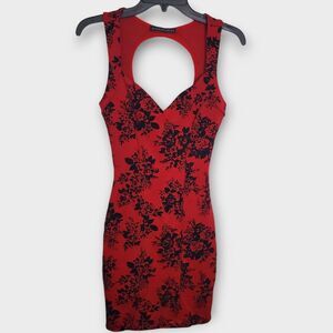 Y2k Symphony Red Black Floral Cutout Bodycon Dress Size Medium